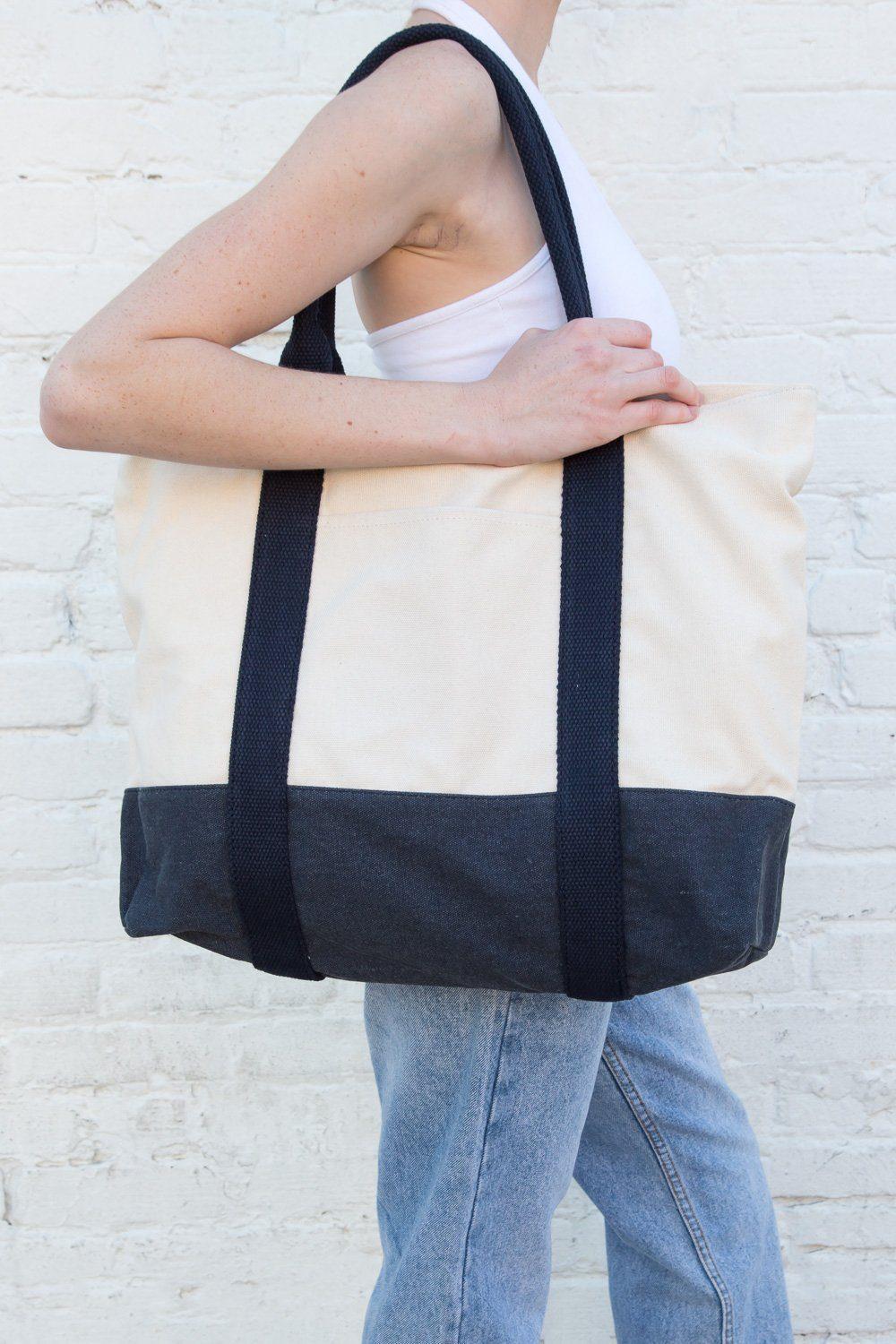 Navy Blue Beige Tote Bag Product Image