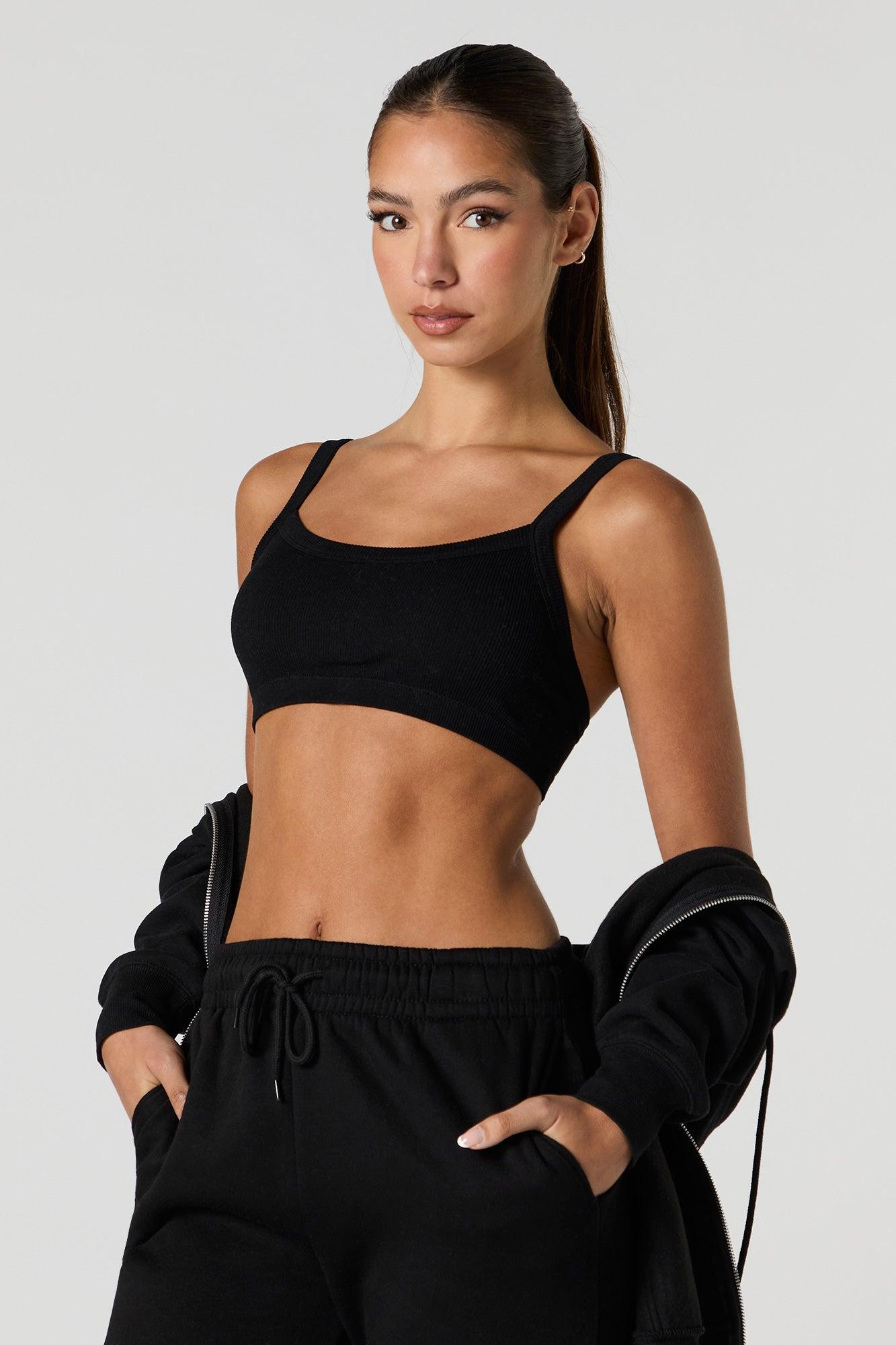 Seamless Ribbed Cropped Tank with Built-In Bra Cups Female Product Image