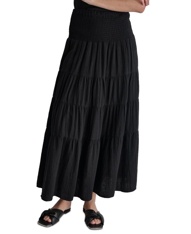 Dkny Jeans Womens Cotton Smocked-Waist Tiered Maxi Skirt Product Image