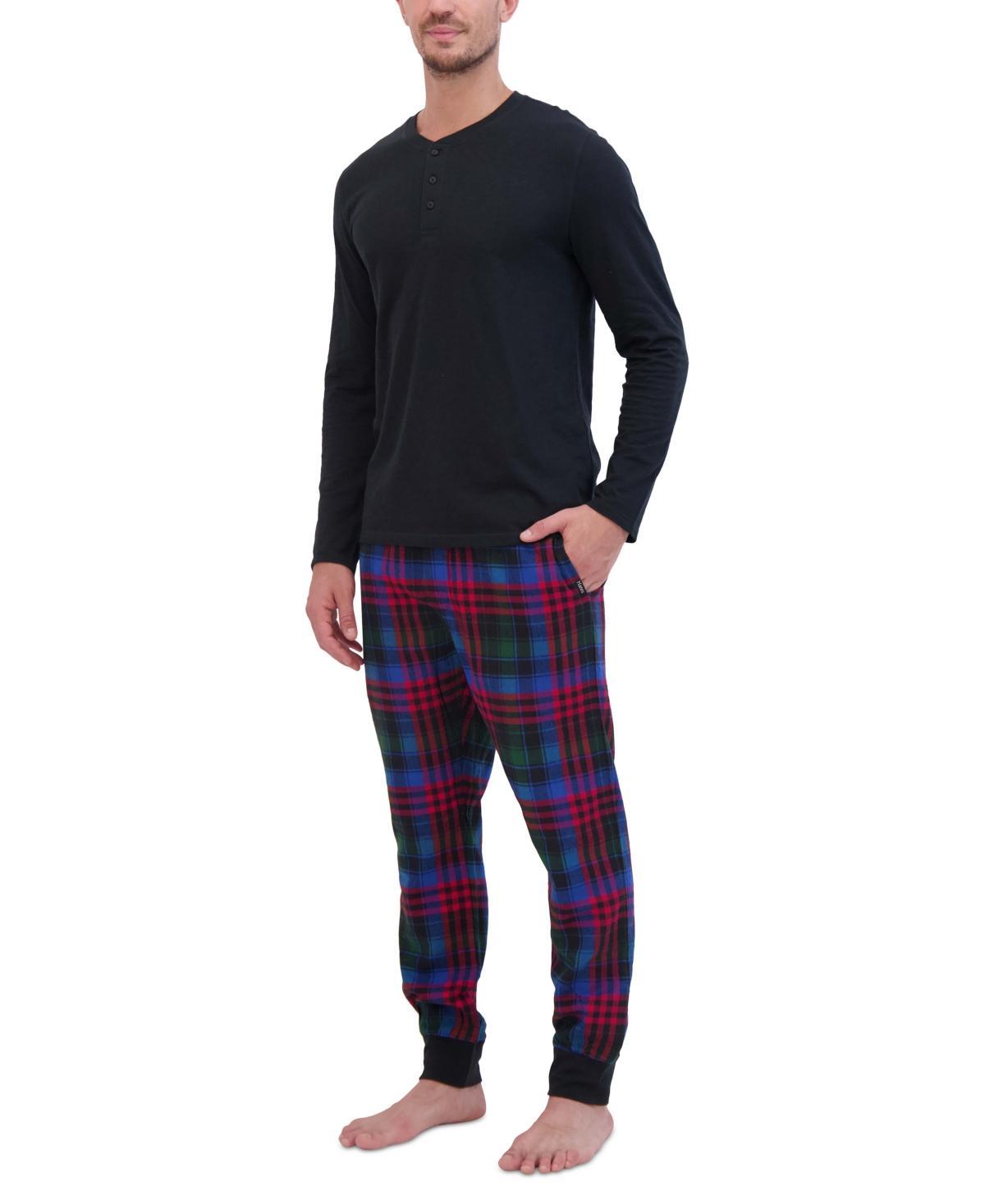 Hanes Mens Ultimate 2-Pc. Long-Sleeve Henley Crew Top & Ultra Soft Flannel Jogger Pant Sleep Set Product Image