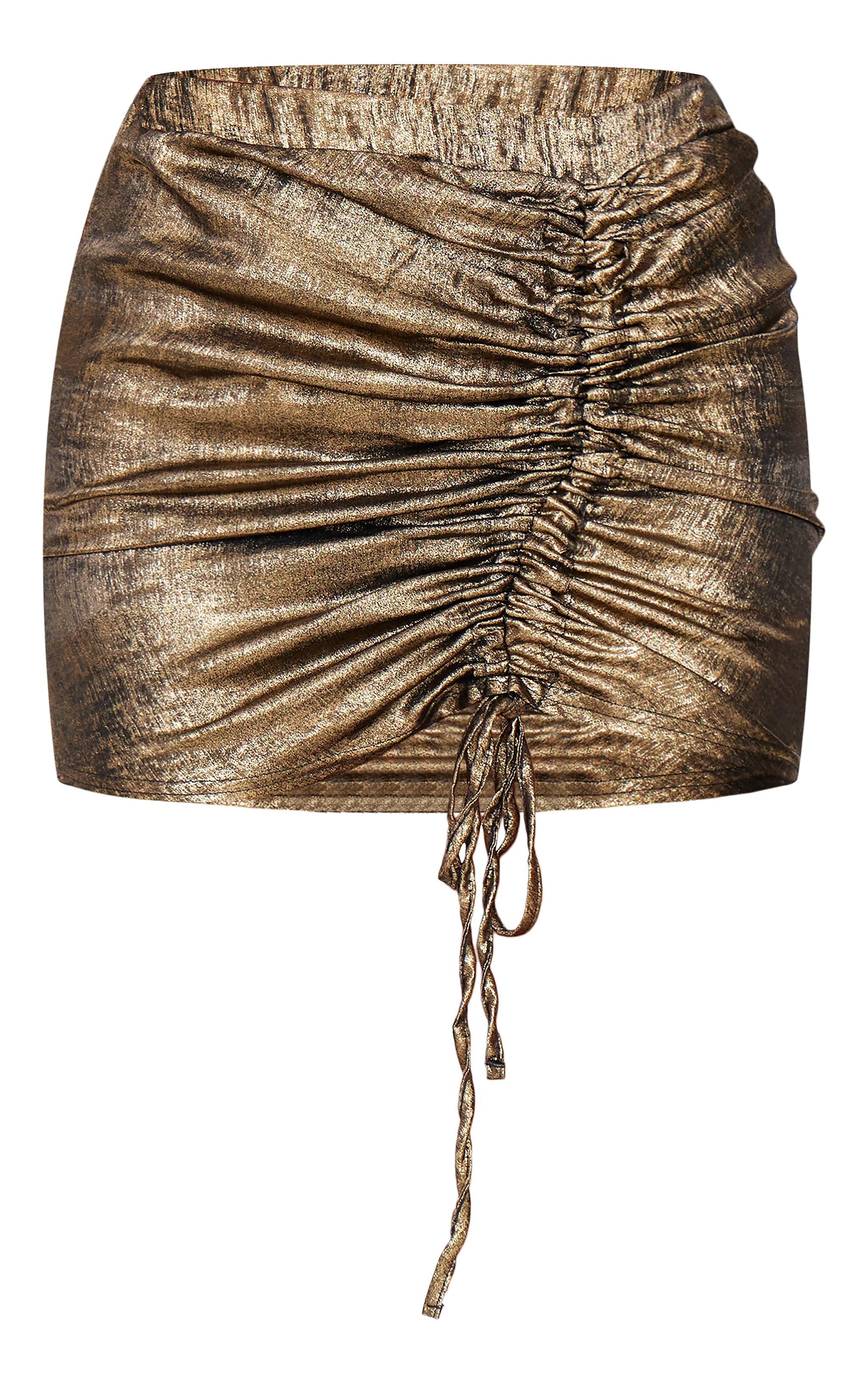 Chocolate Metallic Ruching Detail Mini Skirt Product Image