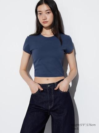 Womens Ultra Stretch Airism Cropped T-Shirt Navy XS UNIQLO US Product Image