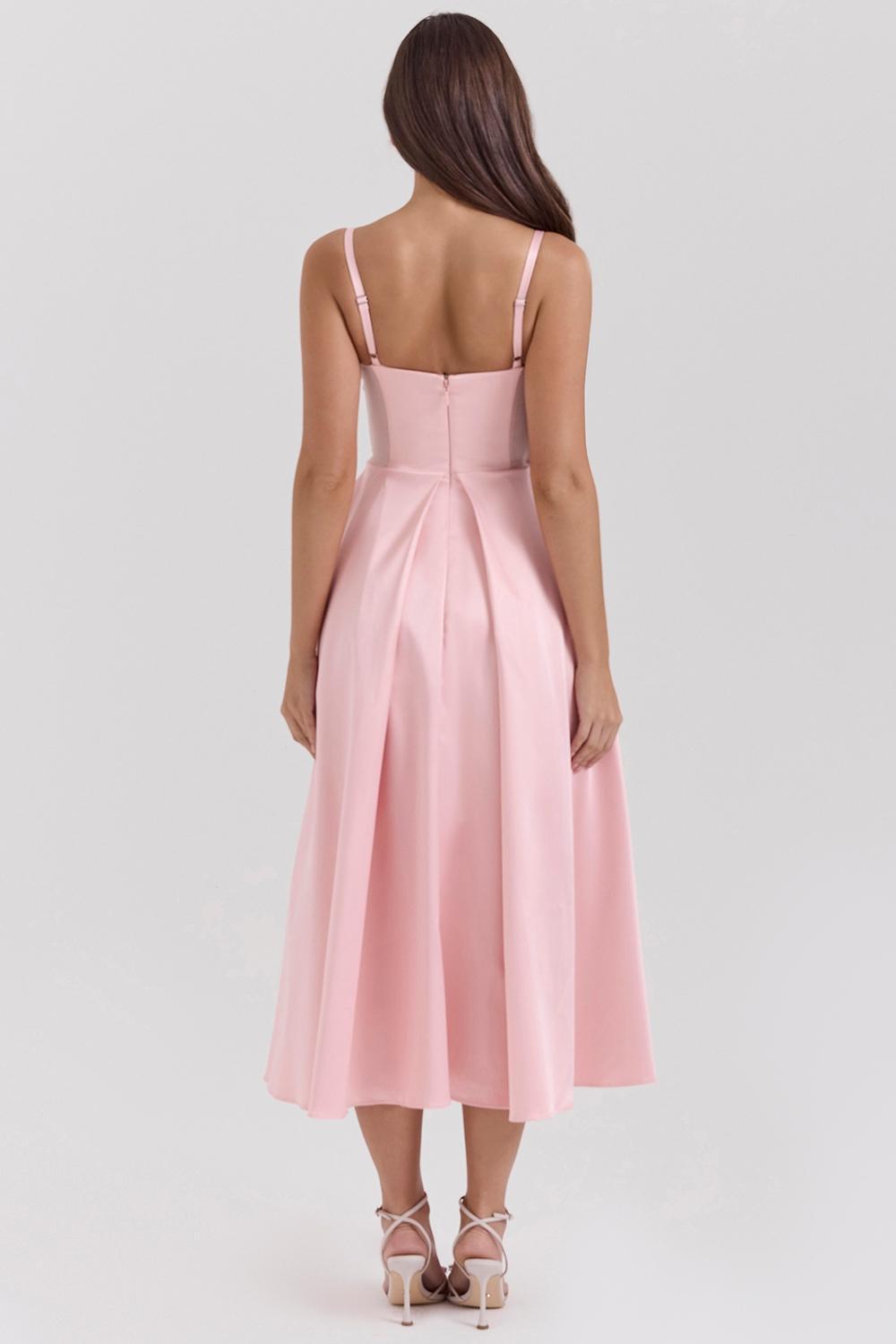 Tiffany Parisian Pink Satin A-Line Midi Dress Product Image