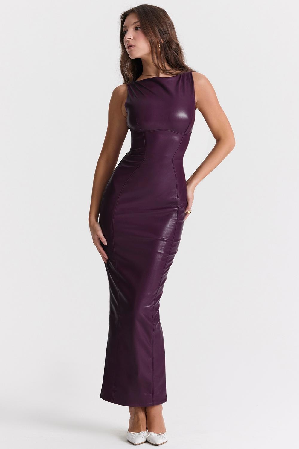 Sahara Merlot Vegan Leather Maxi Dress Product Image