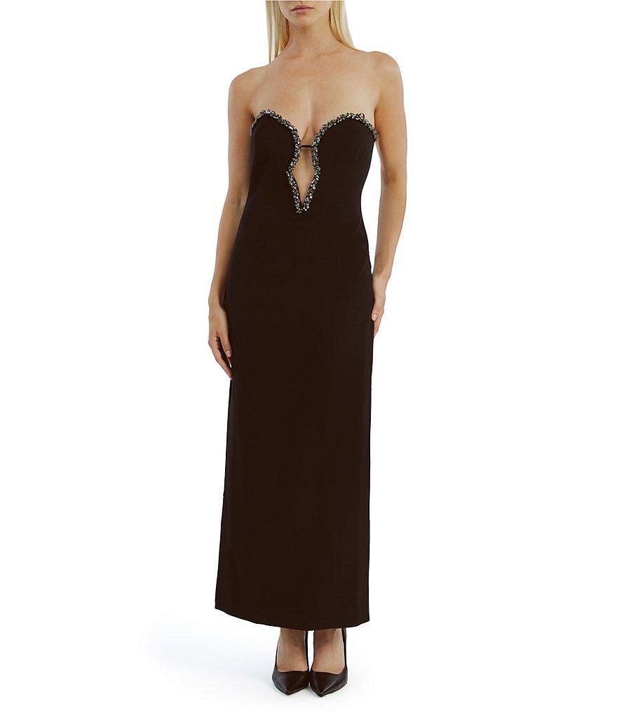 Bardot Eleni Diamante Plunge Sweetheart Neck Strapless Sleeveless Midi Dress Product Image