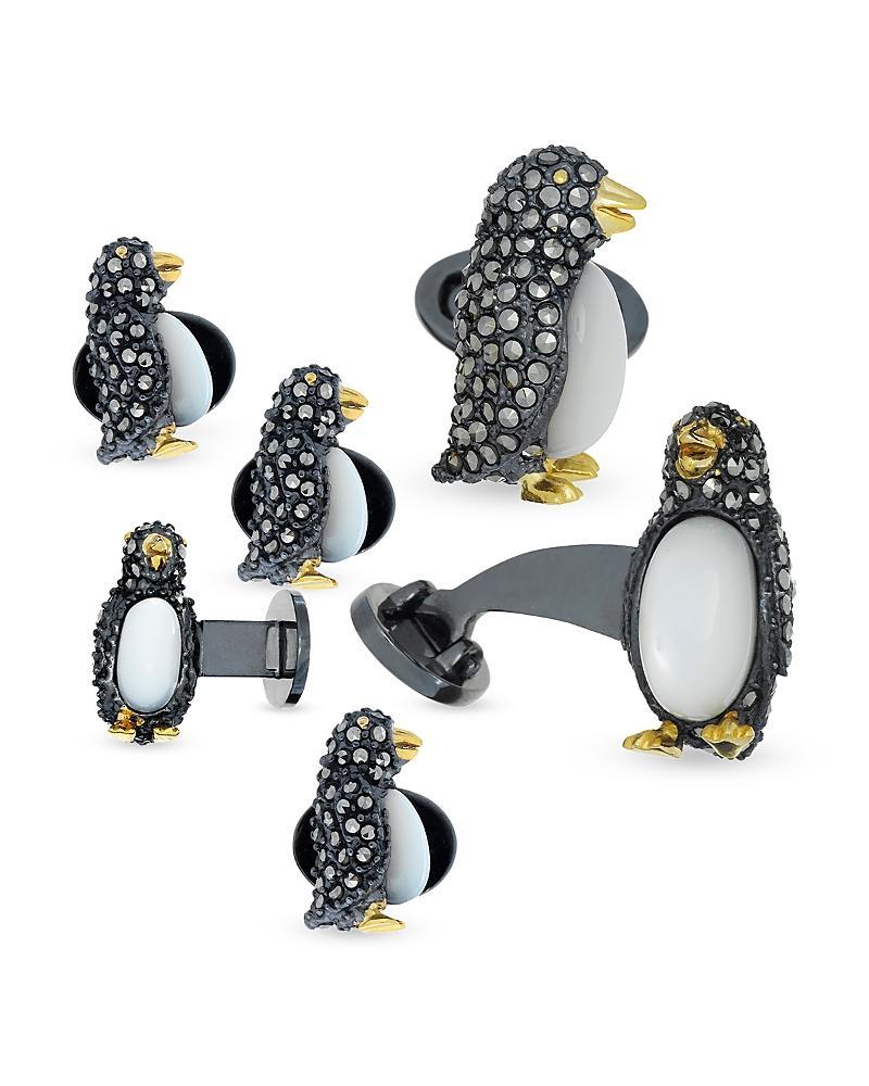 Mens Penguin Ruthenium-Plated Gold Vermeil & Multi-Stone 6-Piece Cufflinks & Tuxedo Stud Set Product Image