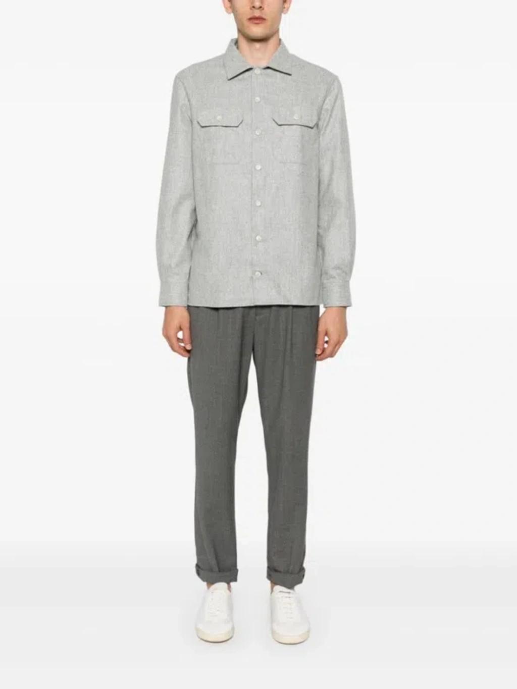 BRUNELLO CUCINELLI Wool Flannel Overshirt In Grey Product Image