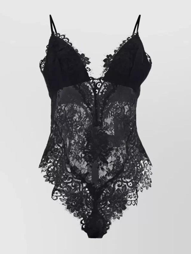 Lace Detailed Sleeveless Bodysuit In Black Product Image