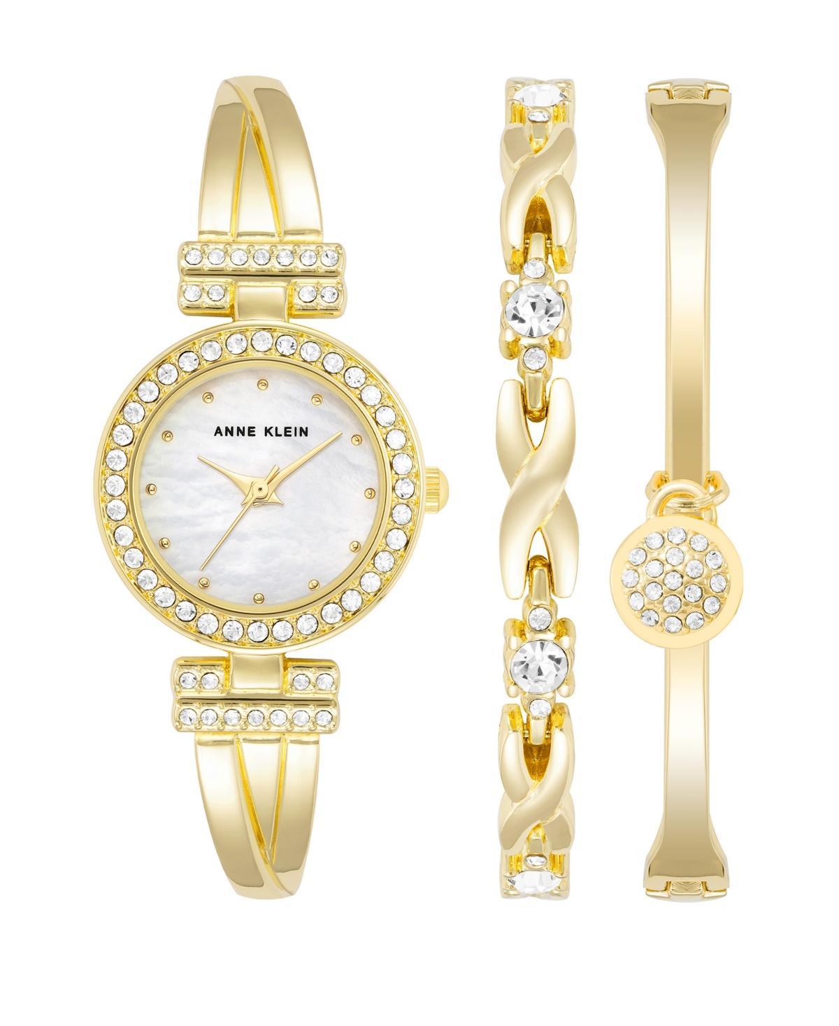 Anne Klein Womens Gold-Tone Alloy Bangle with Crystals Fashion Watch 24mm and Bracelet Set Product Image