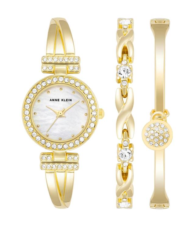 Anne Klein Womens Gold-Tone Alloy Bangle with Crystals Fashion Watch 24mm and Bracelet Set Product Image