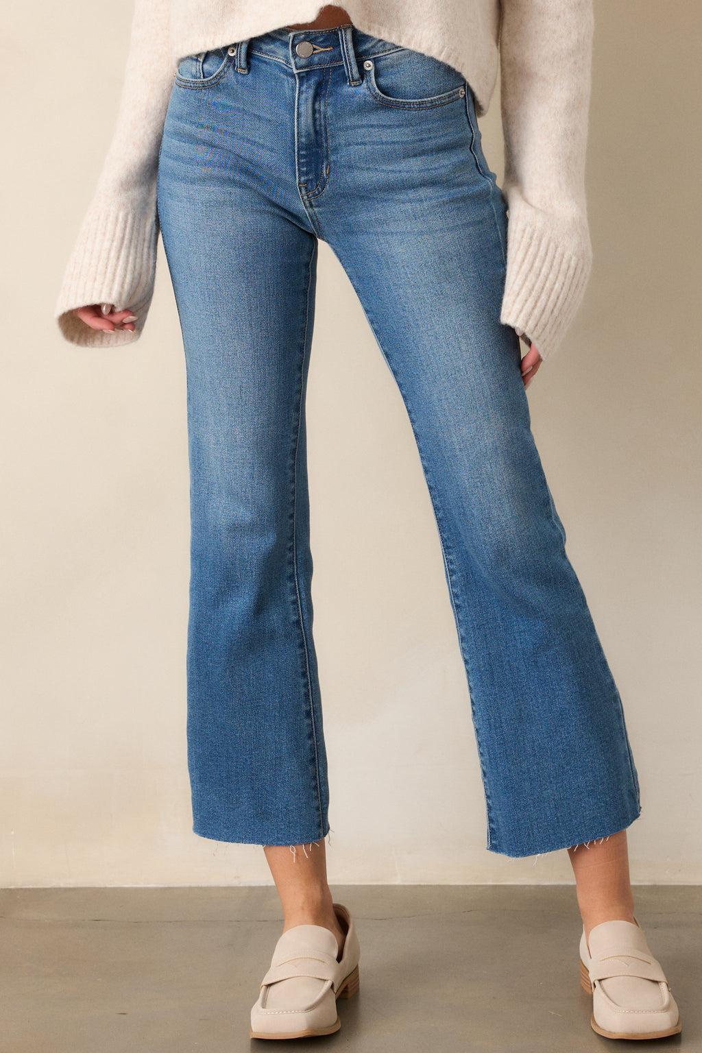 Back And Forth Medium Wash Cropped Flare Jeans Product Image