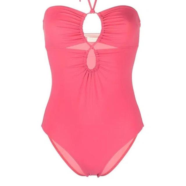 Halterneck-fastening Detail Swimsuit In Honeysuckle Product Image