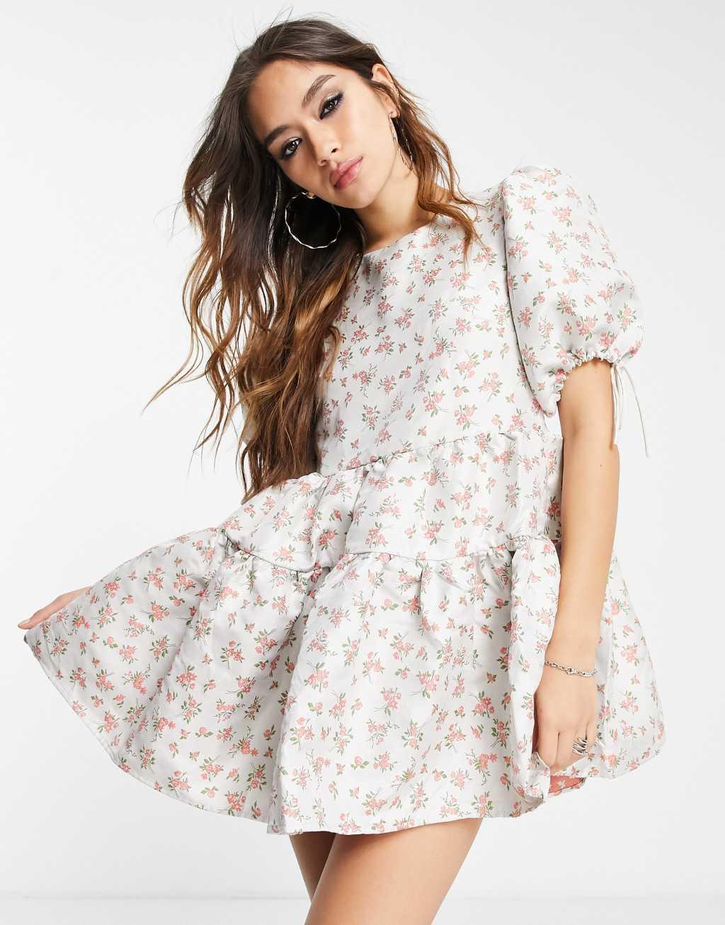 Dream Sister Jane puff sleeve mini dress with open back Product Image