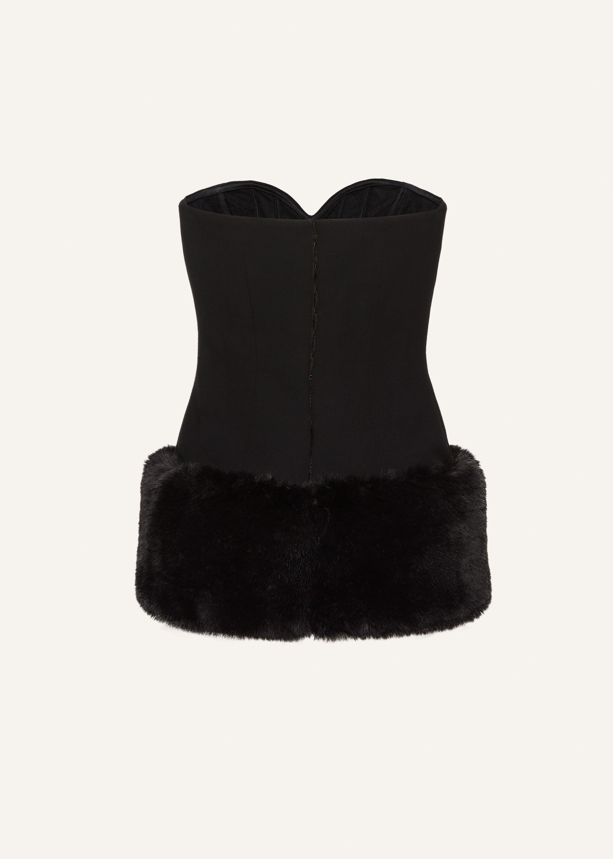 Faux-fur trim corset in black Product Image