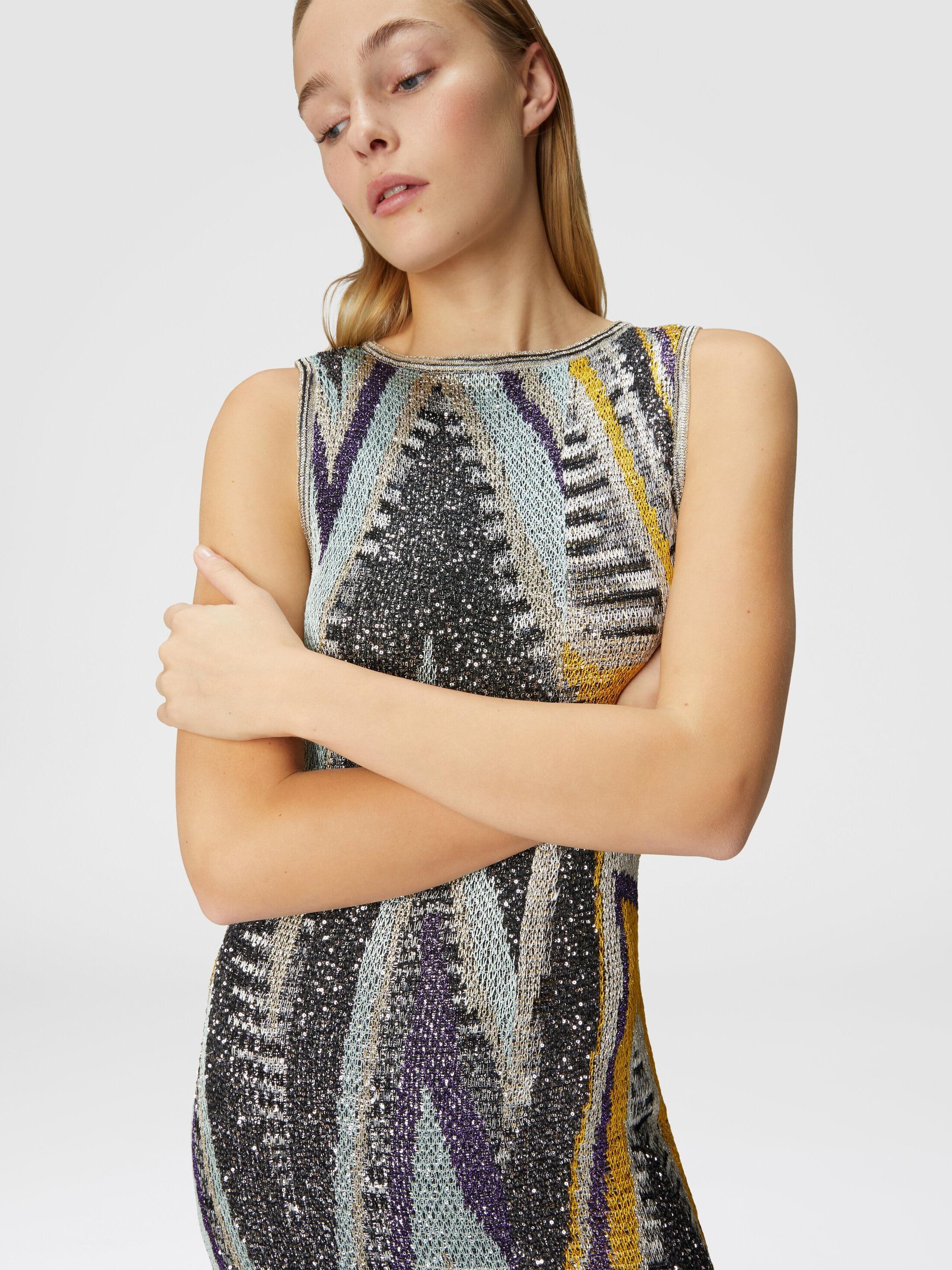 Long sleeveless dress in viscose blend zig zag lamé Product Image