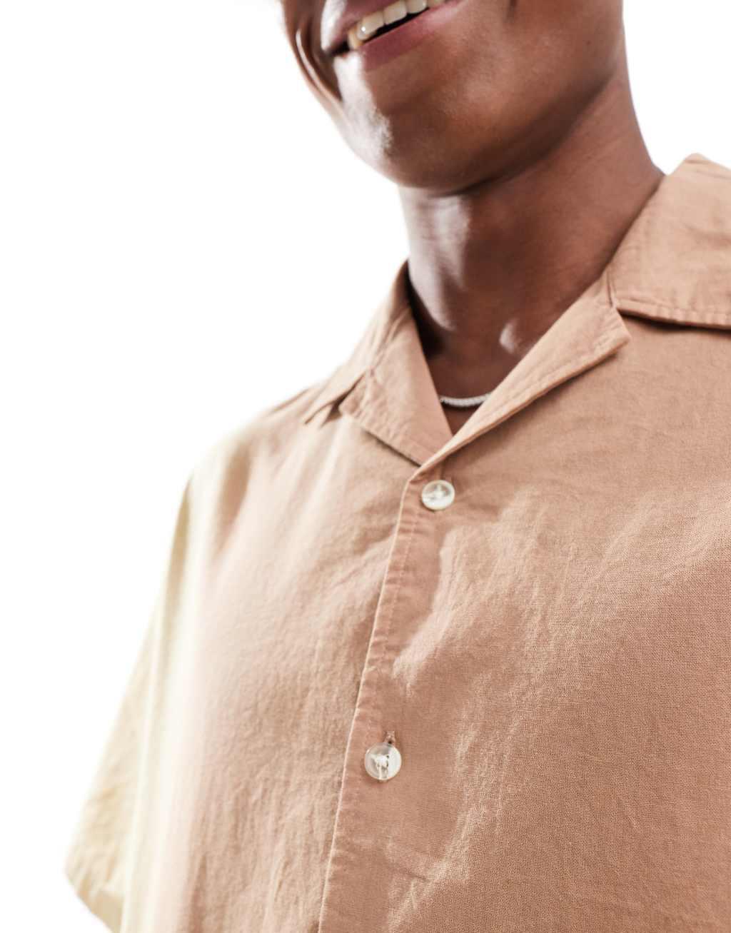 ASOS DESIGN oversized linen look utility shirt in orange ombre Product Image