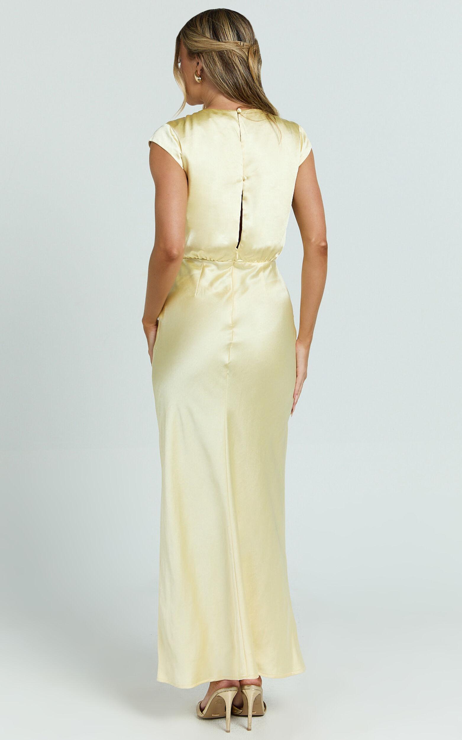 Hailey Maxi Dress - Cap Sleeve V Neck Dress in Lemon Product Image