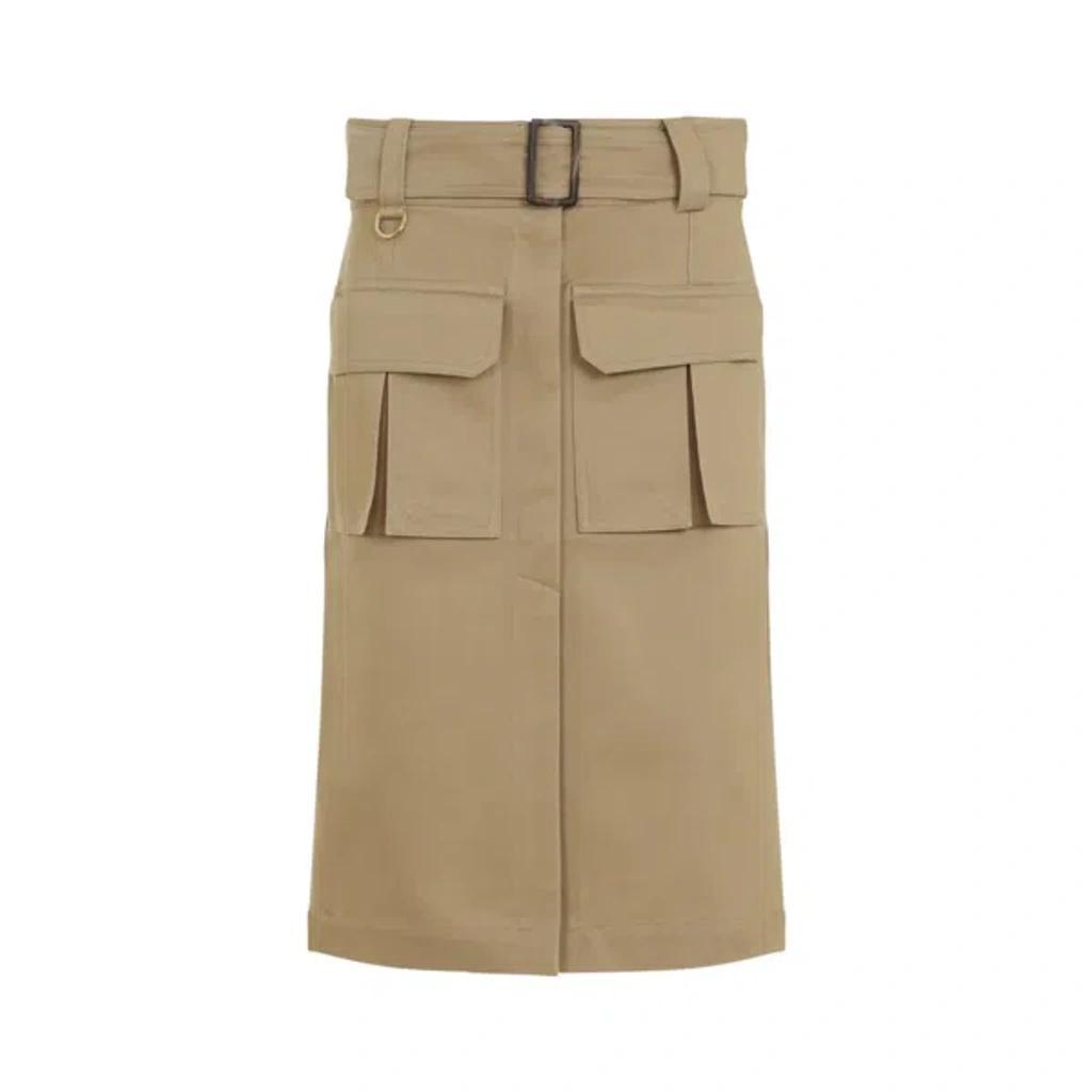 Cotton Midi Skirt In Khaki product image