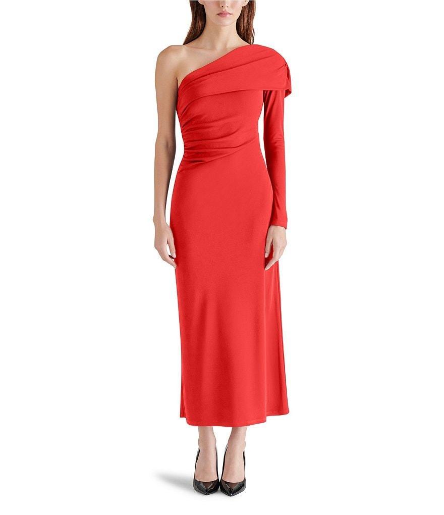 Steve Madden York One Shoulder Neck One Long Sleeve Ruched Maxi Dress Product Image