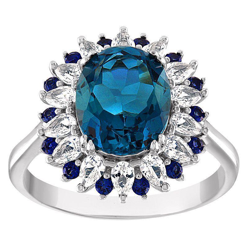 Designs by Gioelli Sterling Silver London Blue Topaz & Lab-Created Sapphire Ring, Womens White Product Image