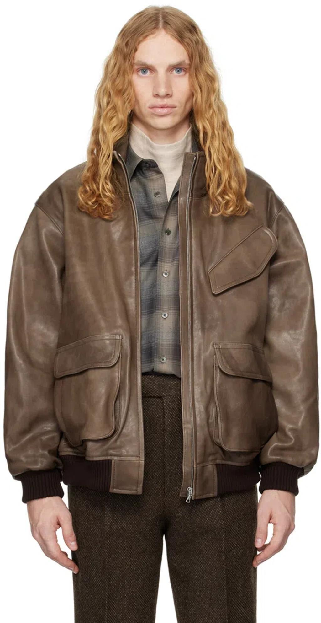 AURALEE Leather Jacket In Dark Brown Product Image