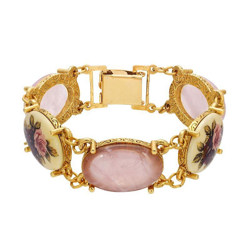 1928 Gold Tone Rose Quartz Manor House Link Bracelet, Womens, Pink Product Image