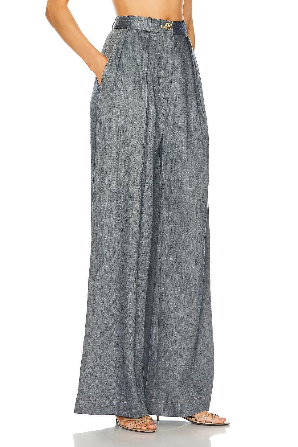 MATTHEW BRUCH Button Pleated Trouser in Blue Product Image