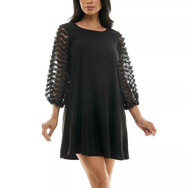 Womens Nina Leonard Mesh Balloon Sleeve Trapeze Dress Product Image