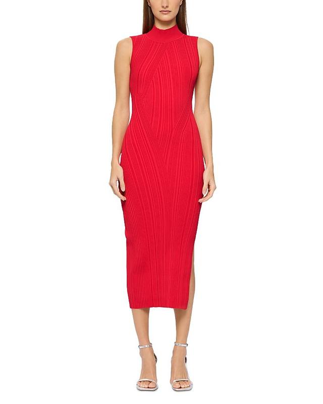 Herve Leger Sleeveless Ribbed Turtleneck Midi Dress Product Image