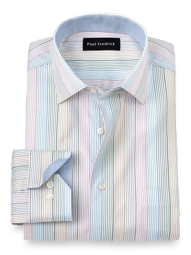 Non-Iron Cotton Stripe Dress Shirt With Contrast Trim - Multi Product Image