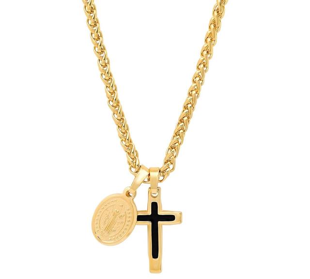 Steeltime Mens Cross & St. Benedict Pendant Necklace, 24 - Black Product Image