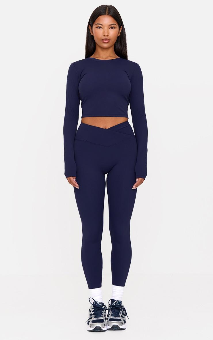 Navy Sculpt Wrap Waist Gym Leggings Product Image