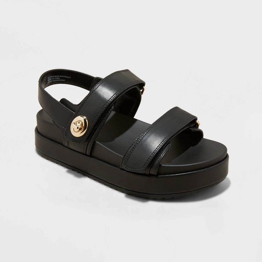 Womens Tanner Platform Double Band Sandals - A New Day Black 9 Product Image