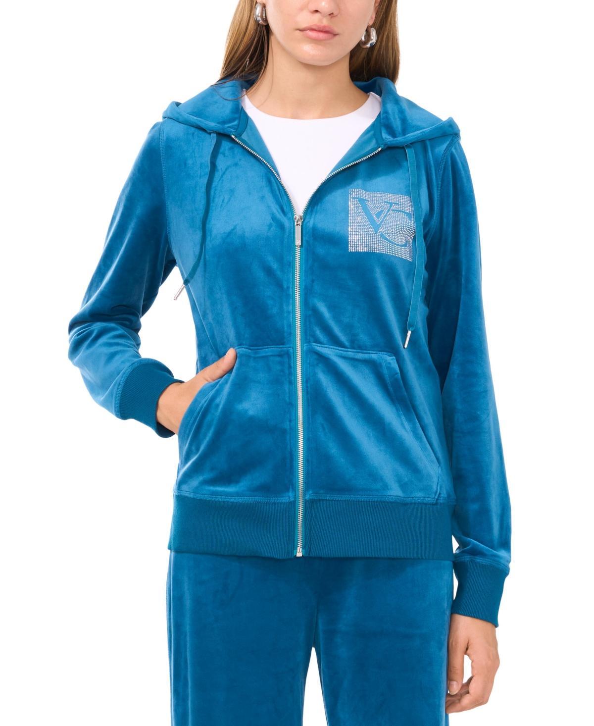 Vince Camuto Womens Velour Rhinestone-Logo Hoodie Product Image