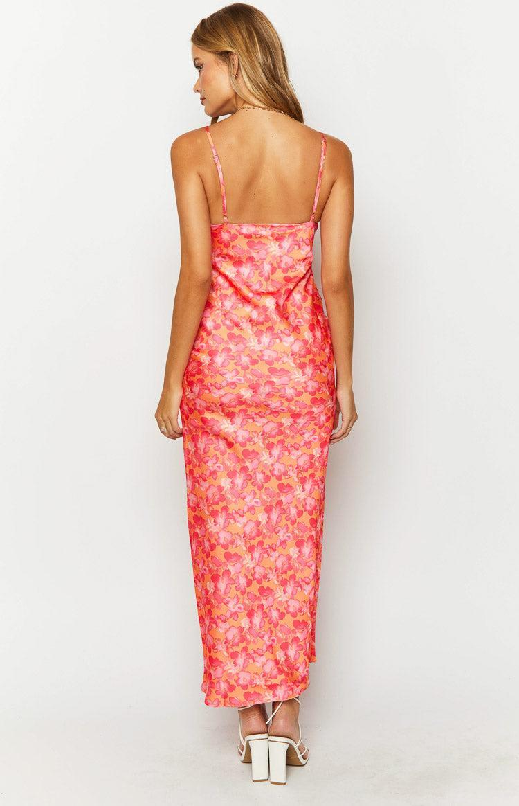 Jude Orange Floral Print Maxi Formal Dress Product Image