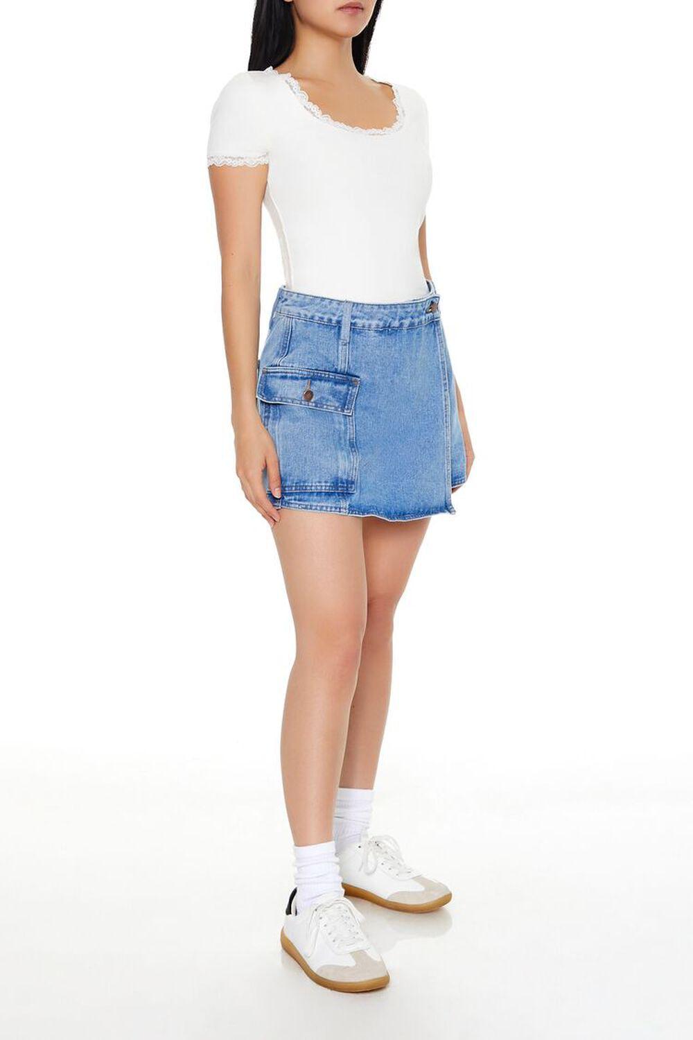 Denim Mock Wrap Mini Skort | Forever 21 Product Image