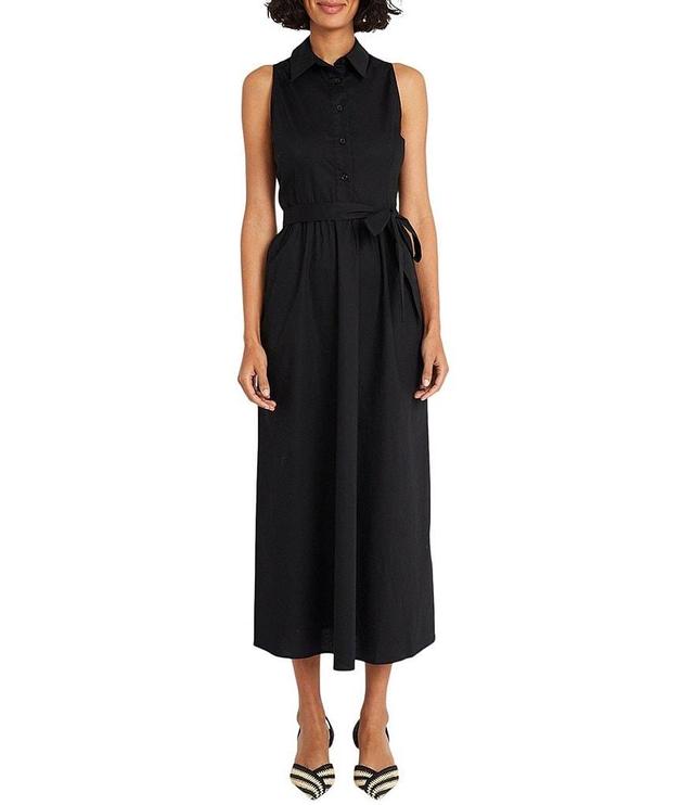 Maggy London Stretch Poplin Collared Neck Sleeveless Midi Dress Product Image