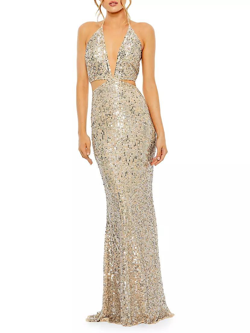 Sequined Cut-Out Halter Gown Product Image