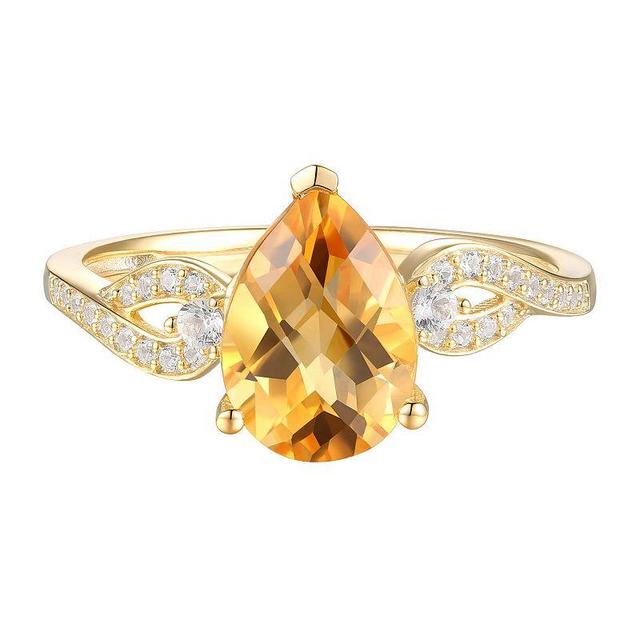 14k Gold Over Silver Citrine & Lab-Created White Sapphire Ring, Womens Yellow Product Image