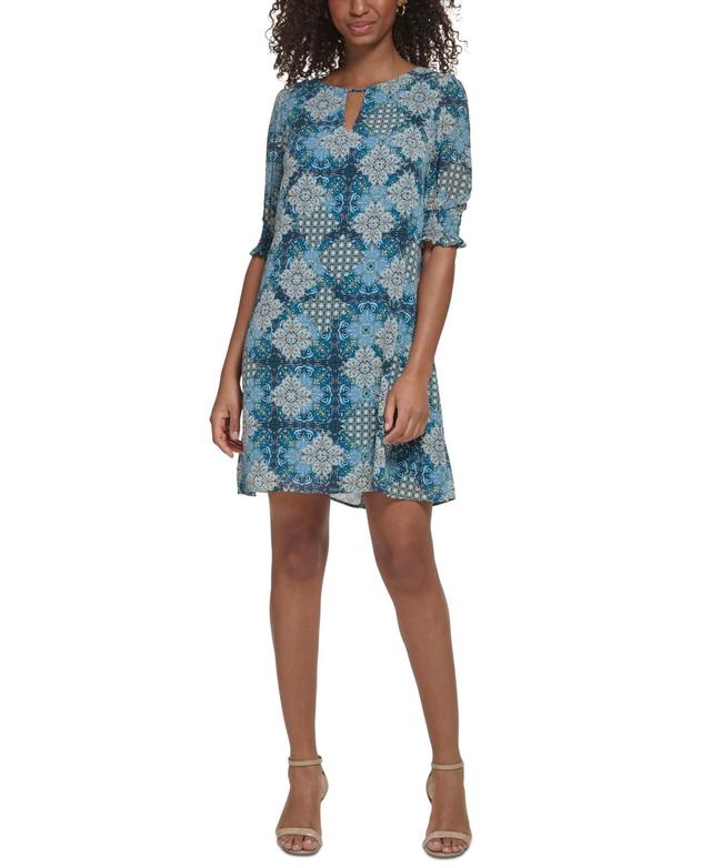 Jessica Howard Womens Printed Elbow-Sleeve A-Line Dress Product Image