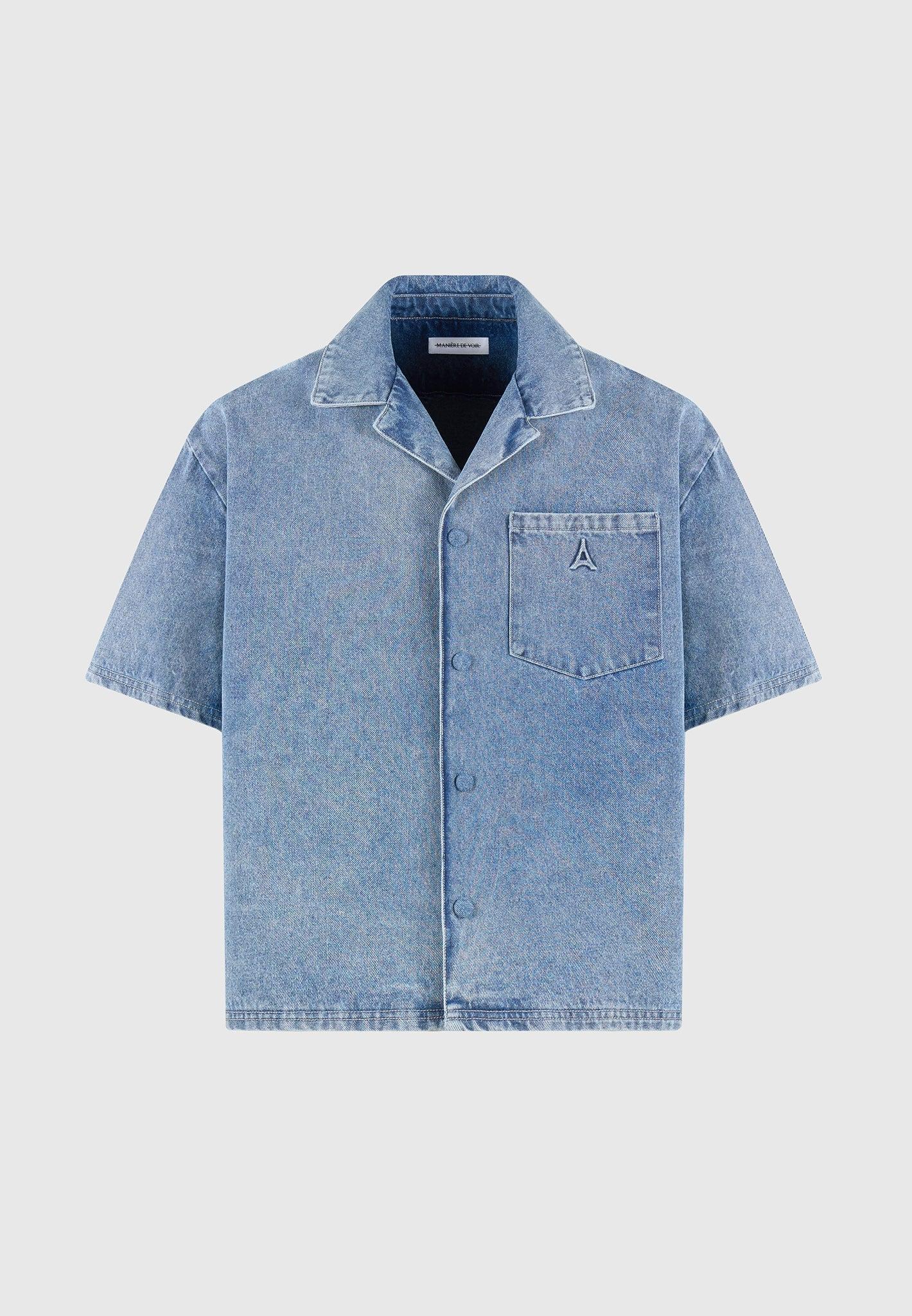 Boxy Denim Revere Shirt - Mid Blue Male Product Image