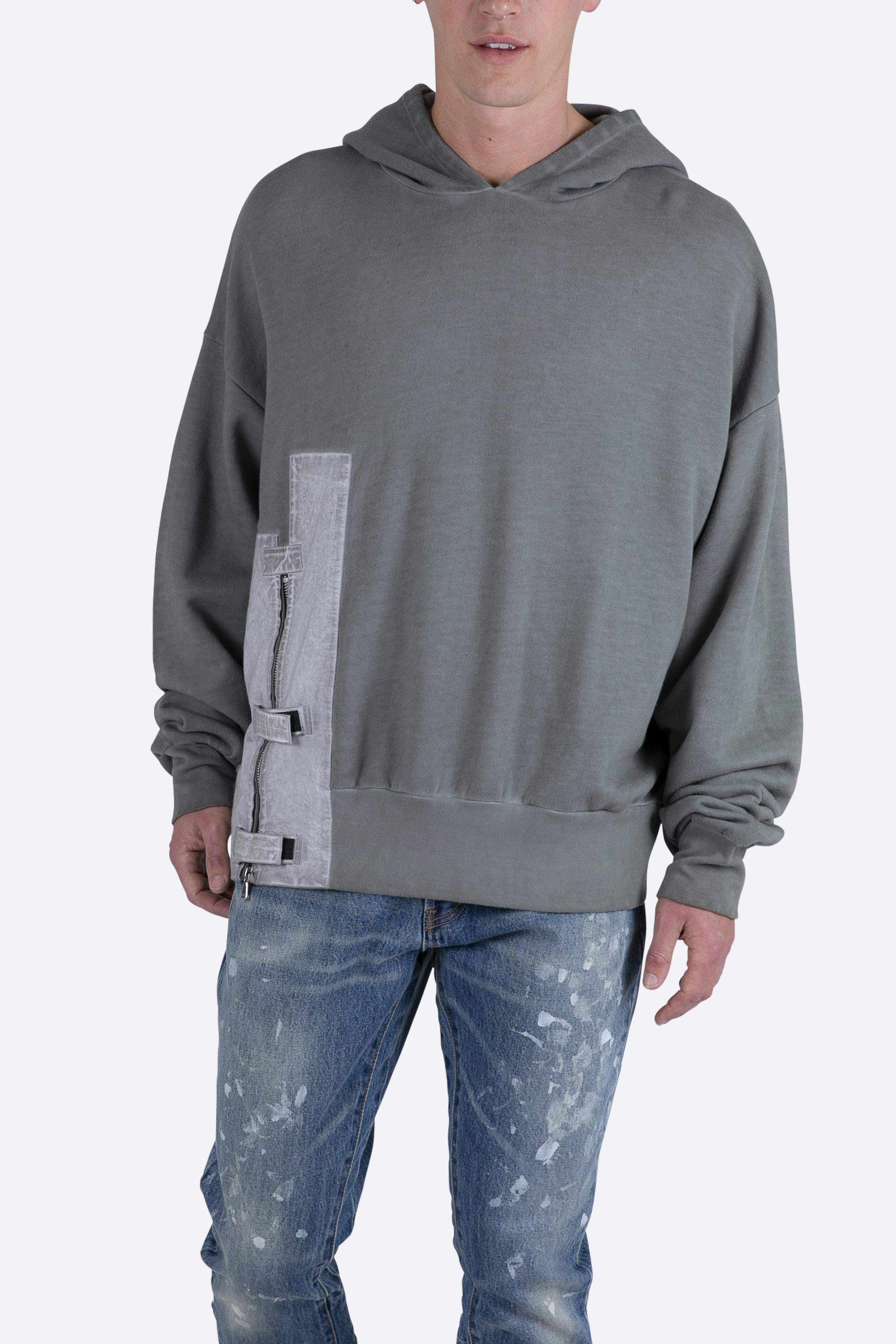 Single Zip Patched Hoodie - Grey Product Image