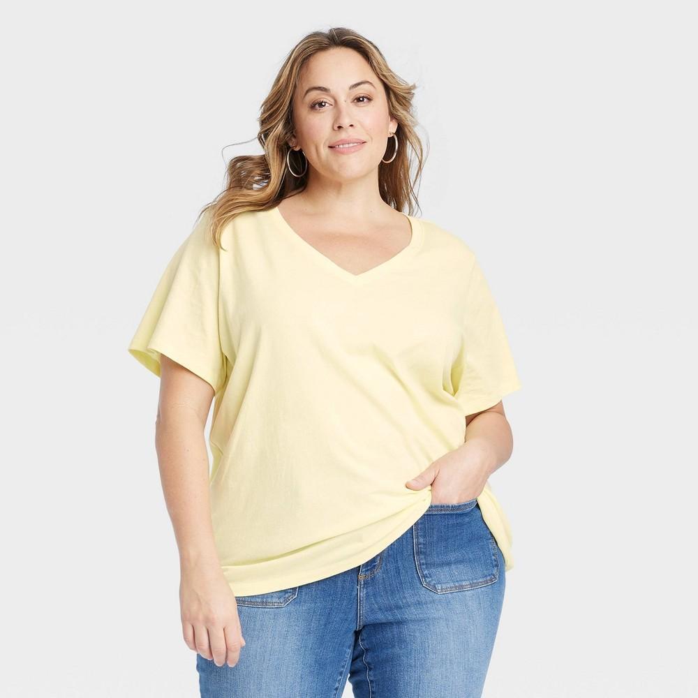 Womens Short Sleeve V-Neck T-Shirt - Ava & Viv Yellow 1X Product Image