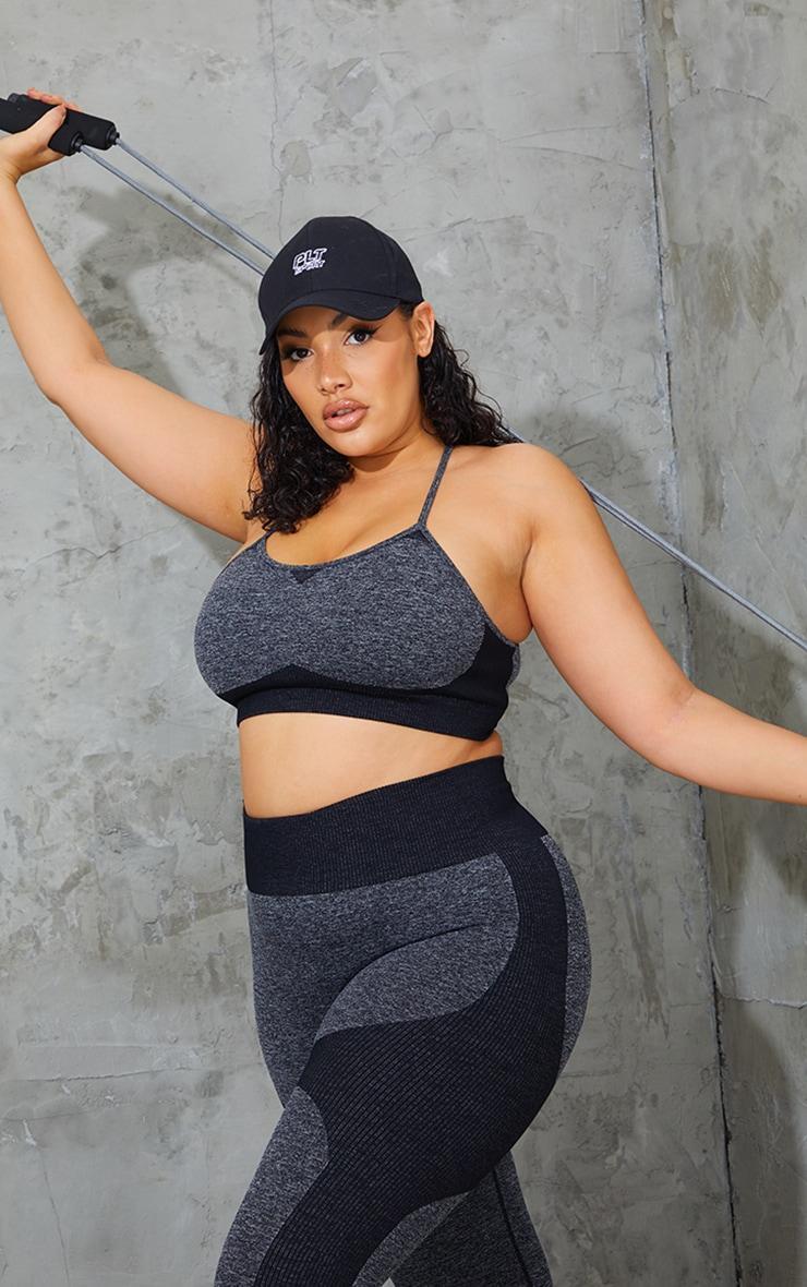 Plus Black Seamless Longline Sports Bra Top Product Image