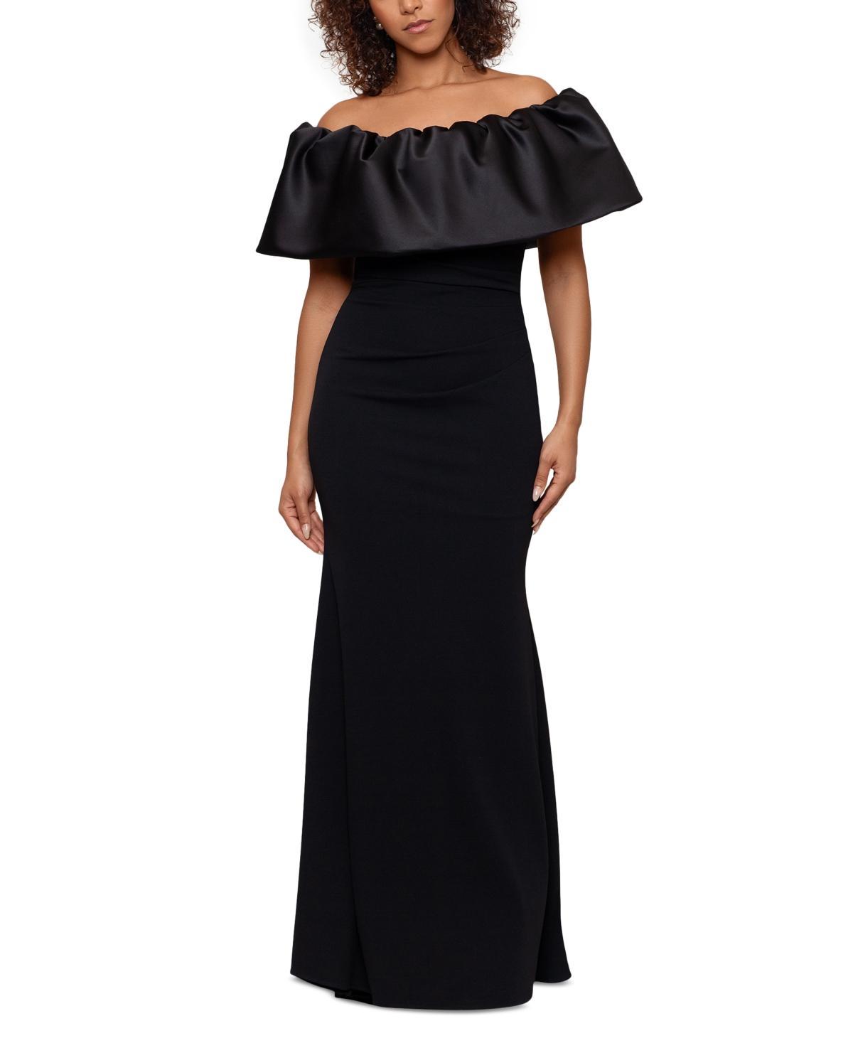 Betsy & Adam Womens Off-The-Shoulder Ruffle Gown Black Product Image