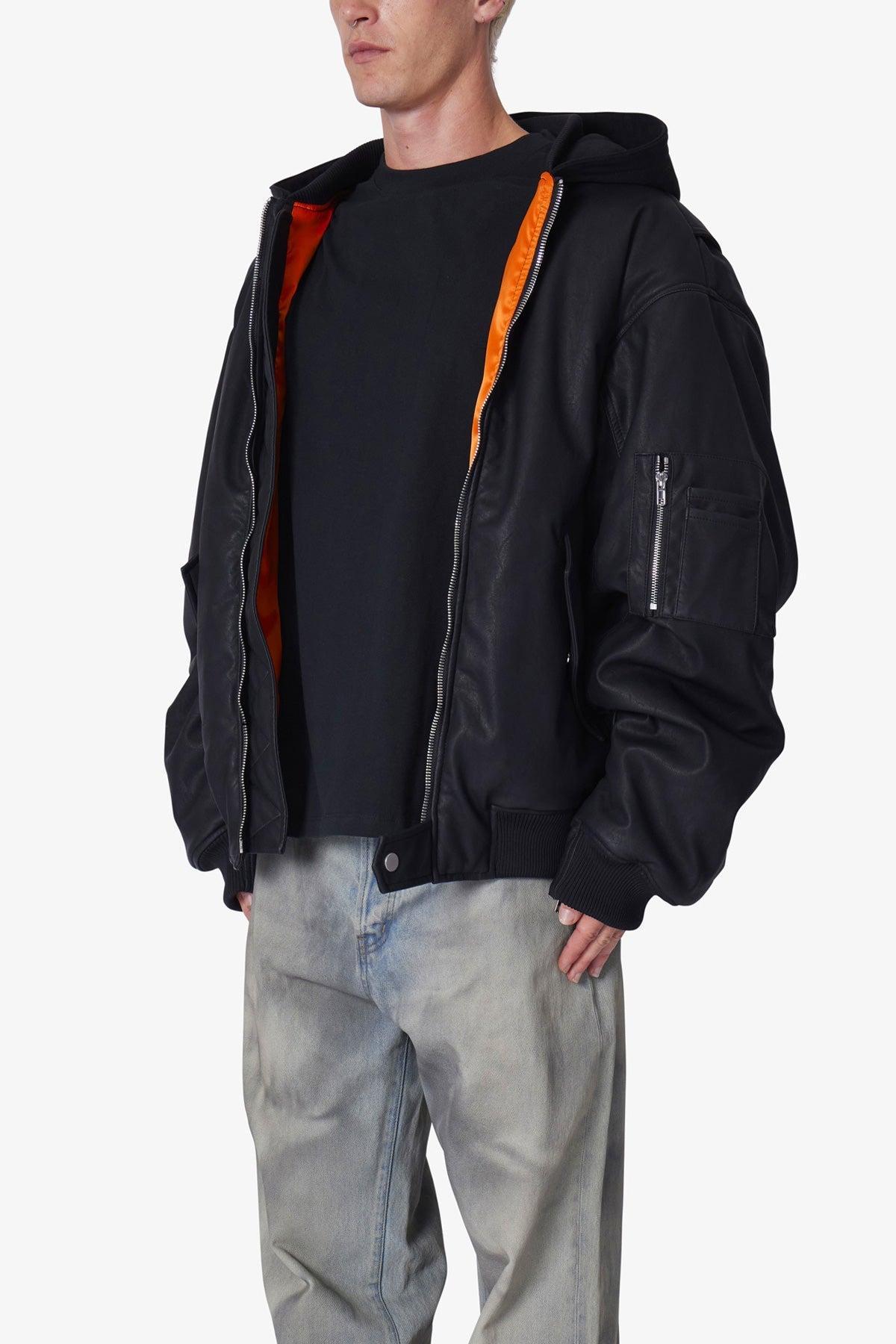 Oversized Hooded Bomber Jacket - Black Product Image