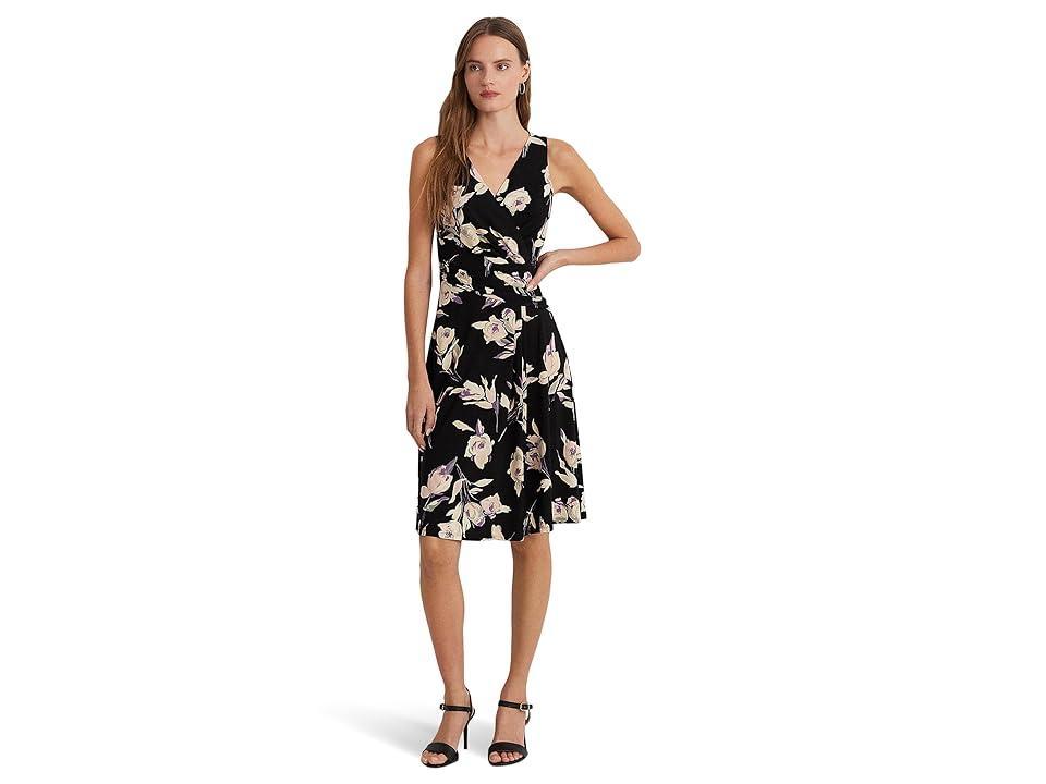 Lauren Ralph Lauren Floral Surplice Jersey Sleeveless Dress Cream Multi) Women's Dress product image