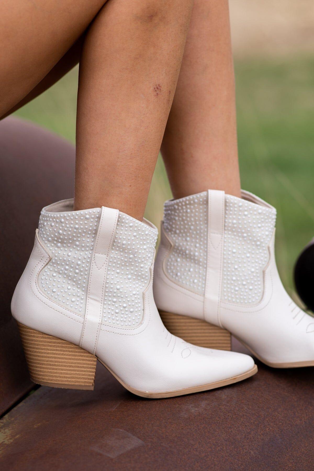 Ivory Western Booties With Pearls product image