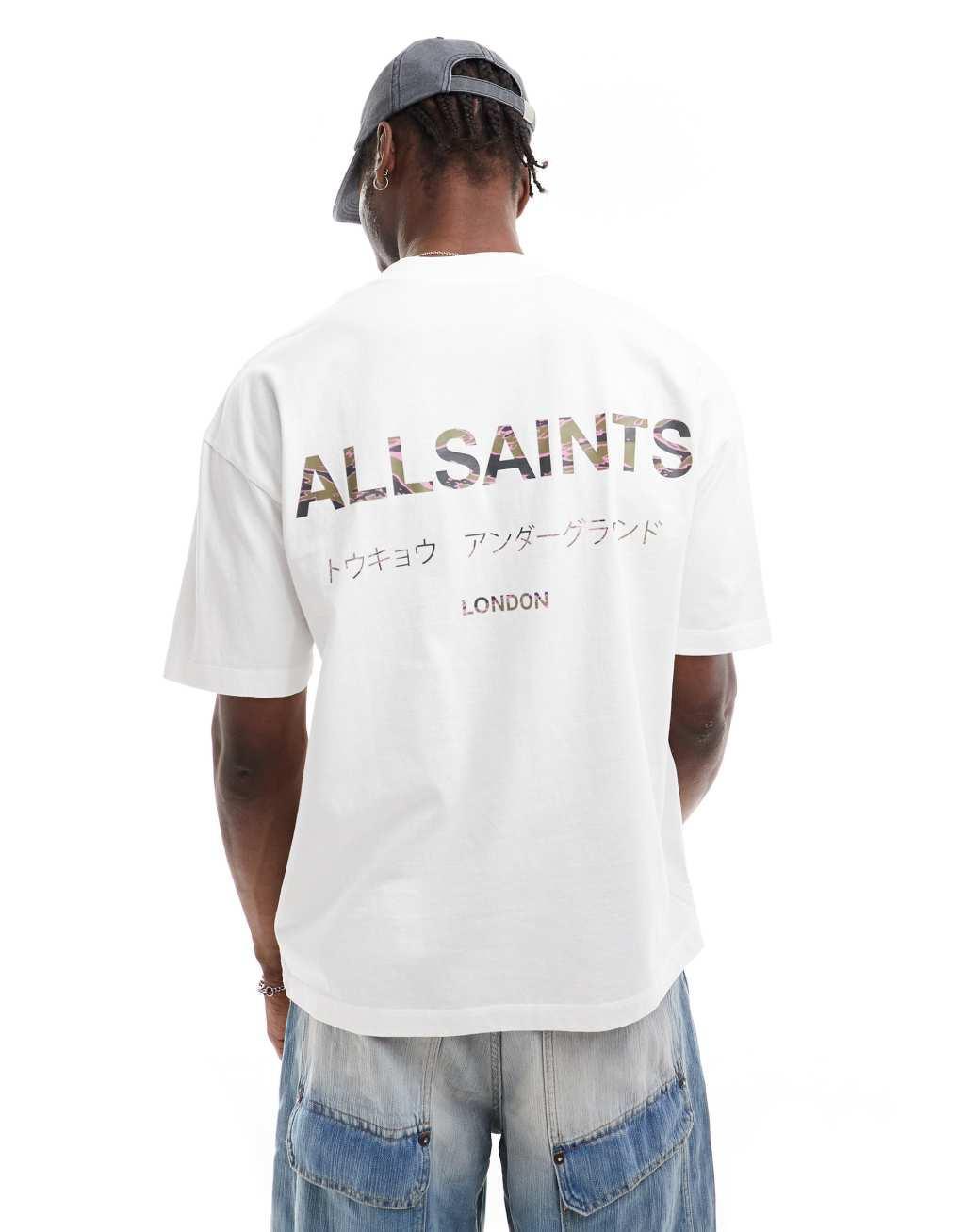 AllSaints Underground oversized t-shirt in white camo Product Image