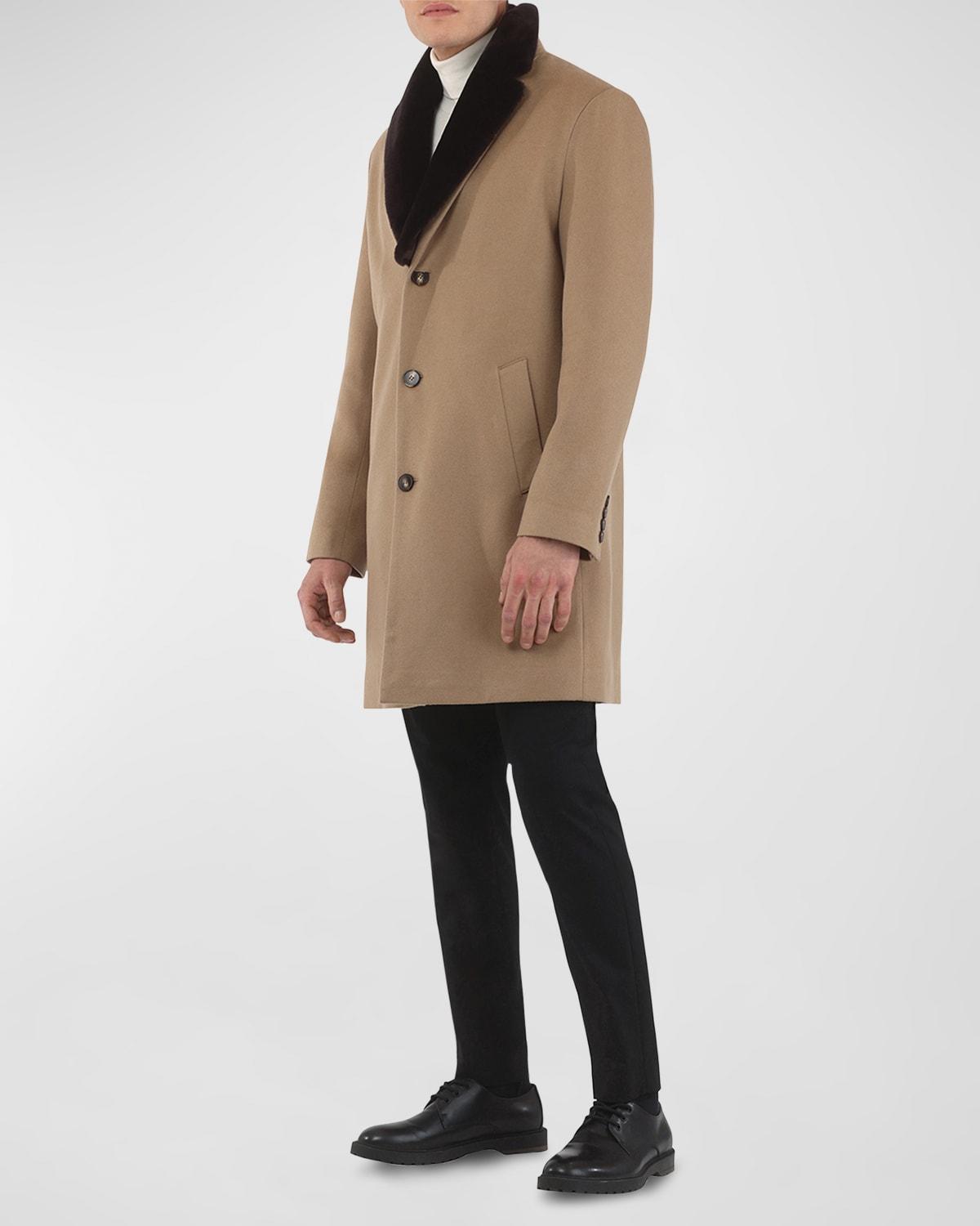 Men's Loro Piana Cashmere Short Coat with Detachable Lamb Shearling Collar Product Image